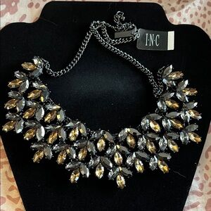 INC International Concepts Black and Gold Leaf  Crystal Necklace